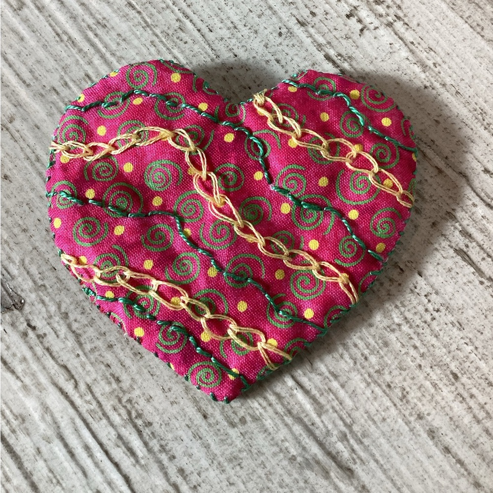 Boutique: Vibrant Pink and Green Heart Brooch